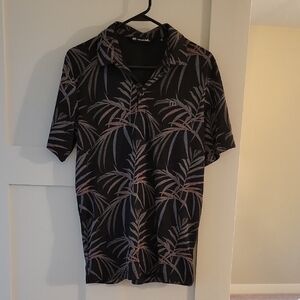 Travis Mathew Black and Pink Leaf Print Polo Shirt